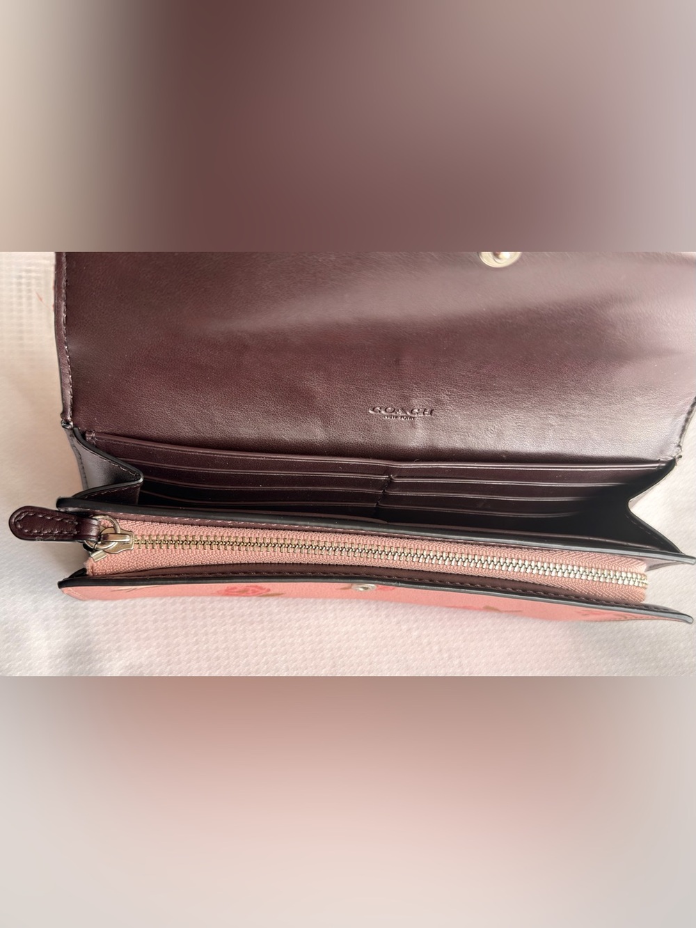 Coach Pink Floral Continental Wallet with Silver Logo - Picture 8 of 12